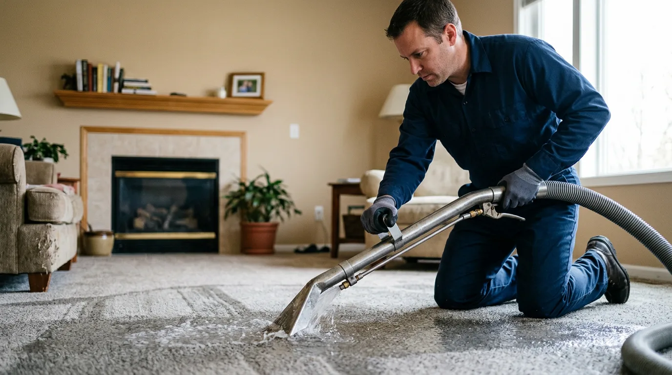 Water damage restoration technician working near Vulcan, MI